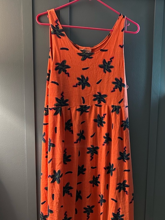 Zip Code Dresses & Skirts - Orangey Coral Palm-Print Sleeveless Sundress
